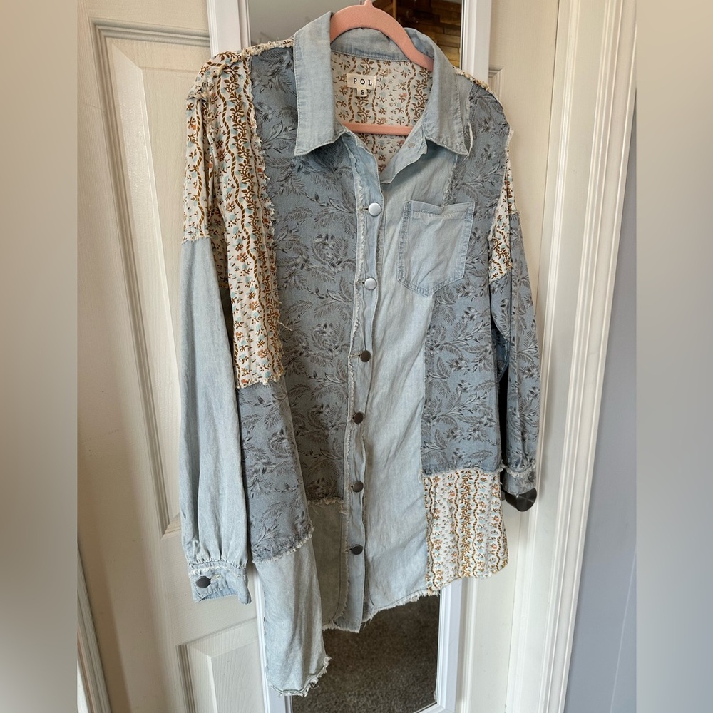 Eucpol Patchwork Denim Shirt Jacket Oversized Sma… - image 3